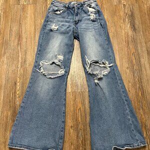 Rue 21 Distressed Jeans - Women Size 0 (24"x30") - Flared - Cotton Blend